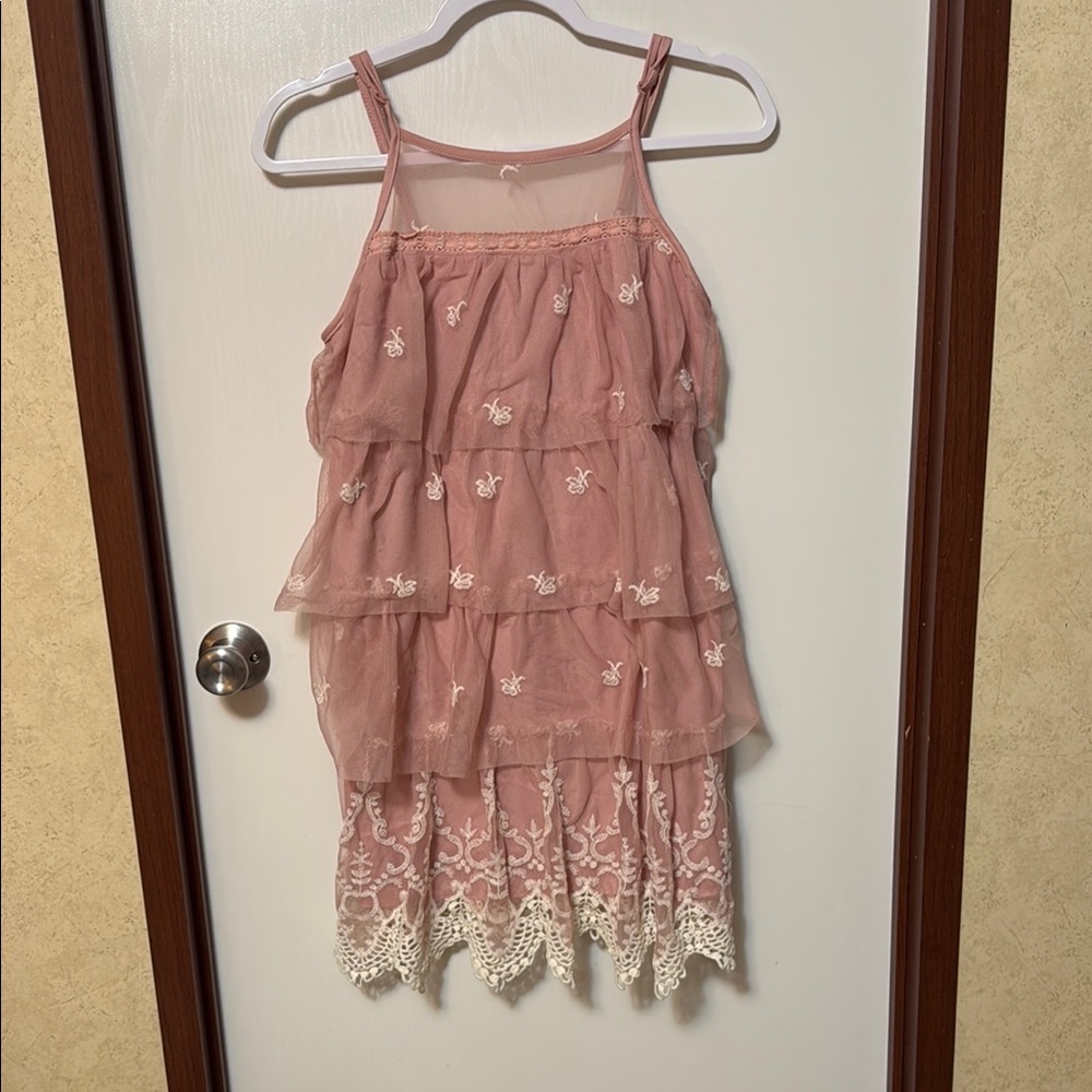 Rebellion Kid’s Pink Layered Dress with Lace Details Size M